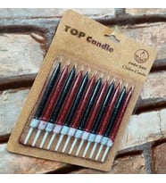 RED BLACK BIRTHDAY CANDLE VIP PARLAK METALİK SİMLİ KIRMIZI SİYAH PASTA MUMU 12 ADET DOĞUM GÜNÜ MUMU