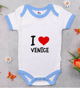 BK Kids I Love Venice Tasarımlı Mavi Bebek Body Zıbın - Model 1