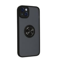 Apple İphone 14 Kılıf Montreal Yüzüklü Silikon Kapak - Siyah