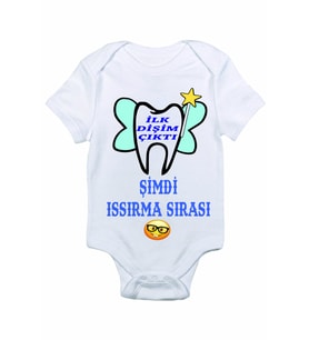 Unisex Bebek Beyaz İlk Dişim Çıktı Baskılı Zıbın Body