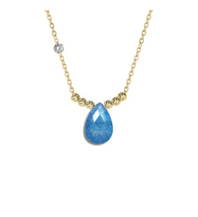 Demas Gold  Pirlanta 14 Ayar Altin Dorikalı Mavi Topaz Renkli Damla Taşlı Kolye