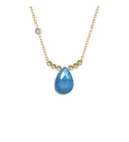 Demas Gold  Pirlanta 14 Ayar Altin Dorikalı Mavi Topaz Renkli Damla Taşlı Kolye