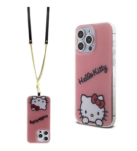 Apple iPhone 15 Pro Max Uyumlu Kılıf Hello Kitty Orjinal Lisanslı Askılı Yazı ve İkonik Logolu Daydreaming Kapak (Pembe)