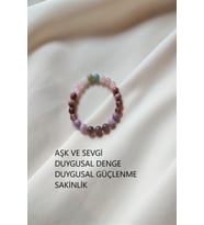 8 MM AMAZONİT, PEMBE KUVARS, ÇİLEK KUVARS, RODONİT,LEPİDOLİT, AMETİST DOĞAL TAŞ BİLEKLİK