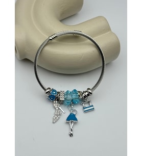 Çelik Silver Taşlı Topuklu Ayakkabı Mavi Kadın Figürlü Charmlı Pandora Bileklik - 26blk56