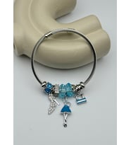 Çelik Silver Taşlı Topuklu Ayakkabı Mavi Kadın Figürlü Charmlı Pandora Bileklik - 26blk56