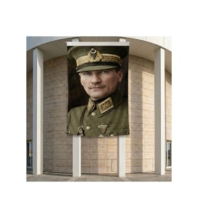 Üniformalı Atatürk Portresi Yakın Çekim Poster Bayrak Premium Raşel Kumaş ATA66 2x3m
