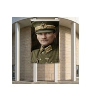 Üniformalı Atatürk Portresi Yakın Çekim Poster Bayrak Premium Raşel Kumaş ATA66 2x3m