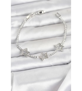 Pirinç Gümüş Renk Yıldız Model Zirkon Taşlı Su Yolu Kadın Bileklik 5886 - GLST8839-1582