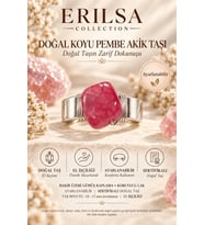 Sertifikalı Koyu Pembe Akik Taşı Doğal Taş Yüzük Gümüş Kaplama Bakır Kasa Ayarlanabilir