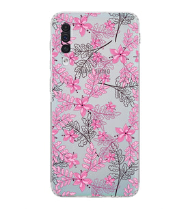 Samsung Galaxy A50s  Kamera Korumalı  Kapak Floral Pembe Tasarımlı  Şeffaf Kılıf