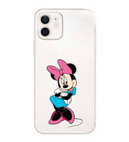 Apple iPhone 12 Uyumlu Kamera Korumalı Tıpalı Kapak Minnie Mouse TasarımlıŞeffaf Kılıf
