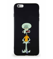 Apple iPhone 6S Plus Soft Premier Kapak Squidward Dokunaç Tasarımlı Silikon Kılıf - Siyah (Şeffaf)