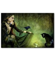 Cakatablo Gotik Kız Kara Kedi Karga ve Cam Küre MDF Tablo