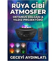 Galaksi Yıldız Projektörü ve Bluetooth Hoparlör 10 Renk Modlu Okyanus Dalgalı Gece & Disko Lambası