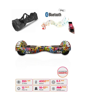 CityMate Elektrikli Kaykay Full Ledli Hoverboard Bluetooth Hoparlörlü 6.5 Inch Çanta Hediyeli D22