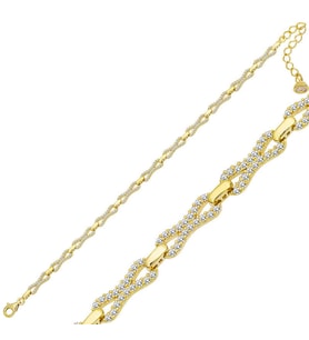 Gümüş Gold Zirkon Taşlı Kadın Bileklik