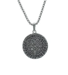 Vegvisir Viking Pusulası Örme Zincir Kolye - Gümüş Kaplama - Erkek Kadın Kolye - No:1523