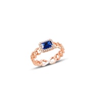 Gümüş ayarlamalı baget safir taşlı zincir modeli yüzük SGTL9964SAFİR (Rose)