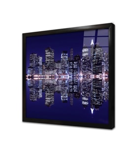 New York Gece Çerçeveli Cam Tablo
