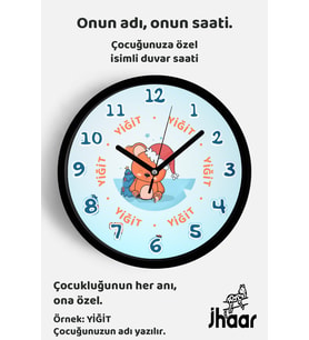 İsme Özel Sevimli Ayıcık Çocuk Odası Duvar Saati Orta Boy 30 cm Siyah Camlı Sessiz