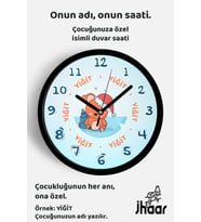 İsme Özel Sevimli Ayıcık Çocuk Odası Duvar Saati Orta Boy 30 cm Siyah Camlı Sessiz