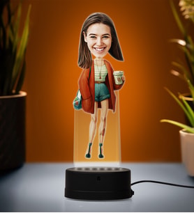 Doğum Günü Hediyesi,Sevgiliye Hediye, Kişiye Özel Fotoğraflı Sevimli Kadın Karikatür 3D Led Lamba (Beyaz)