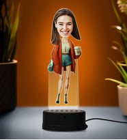Doğum Günü Hediyesi,Sevgiliye Hediye, Kişiye Özel Fotoğraflı Sevimli Kadın Karikatür 3D Led Lamba (Beyaz)