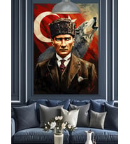 Atatürk Ve Kurt Portresi Dekoratif Kanvas - Mdf Ahşap Tablo