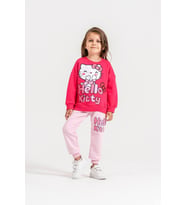 Baskılı Fuşya/Pembe Renk Detaylı 3iplik Sweatshirt & Eşofman Baskılı Alt Üst Takım