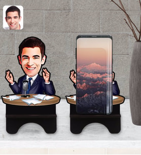 BK Gift Kişiye Özel Erkek Spiker Karikatürlü Ahşap Biblo Telefon Standı-1