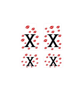 OEM X ve Öpücük Desenli Beyaz 4 Parça Üniversal Halı Paspas Seti