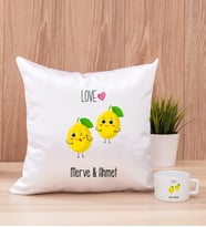 Kişiye Özel Sevimli Limonlar Kare Yastık ve Fincan