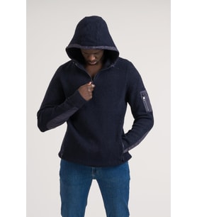 Regular Fit Kapşonlu Yan Fermuarlı Cepli Peluş Sweatshirt (Lacivert)