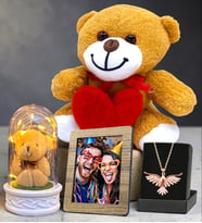 Kişiye Özel Set Fotoğraf & Led Işıklı Fanus & Anka Kuşu Kolye & Peluş Ayıcık (Model 6)