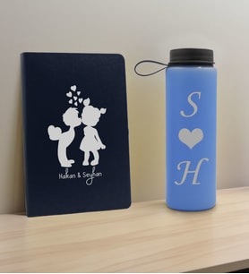 BK Gift Sevgiliye Özel İsimli Lacivert Defter ve Mavi Cam Matara Hediye Seti-11, Sevgiliye Hediye, Sevgililer Günü, Yeni İş Hediyesi