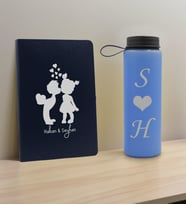 BK Gift Sevgiliye Özel İsimli Lacivert Defter ve Mavi Cam Matara Hediye Seti-11, Sevgiliye Hediye, Sevgililer Günü, Yeni İş Hediyesi