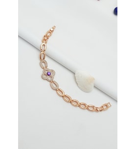 Vip Seri Xuping Kararmaz Zirkon Taşlı Mor Çiçek Abiye Bileklik 19cm