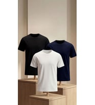 Premium %100 Organik Pamuk 3'li Beyaz - Siyah - Lacivert Basic Slimfit Erkek Tişört (Lacivert - Beyaz - Siyah)