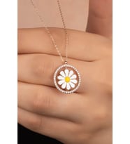 925 Ayar Rose Zirkon Taşlı Mineli Papatya Gümüş Kolye