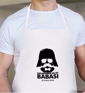 BK Gift Kişiye Özel Galaksinin En İyi Babası Tasarımlı Beyaz Mutfak Önlüğü-2