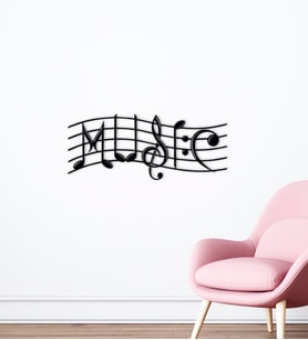 BK Home Müzik Notaları Tasarımlı Ahşap Duvar Süsü-5 (Siyah)