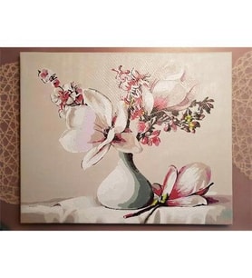 Beyaz Vazo Ve Çiçekler Sayılarla Boyama Seti 40x 50 cm (Tuvale Gerili)