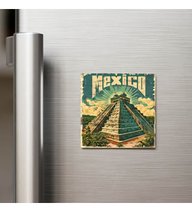 Meksika Mexico - Posta Pulu Temalı Ülke - Baskılı Buzdolap Magneti Kare - 9x9 cm