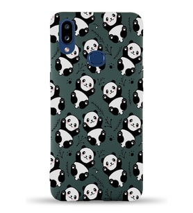 Samsung Galaxy A10s Uyumlu Lansman Kılıf Panda Tasarımlı İçi Kadife Kapak-Yeşil (Şeffaf)
