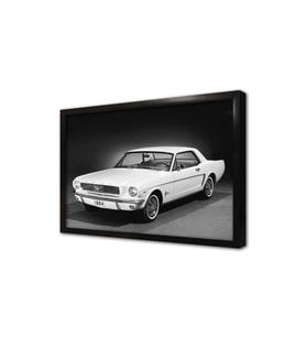 Beyaz Ford Mustang 1964 Çerçeveli Cam Tablo