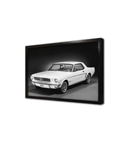 Beyaz Ford Mustang 1964 Çerçeveli Cam Tablo