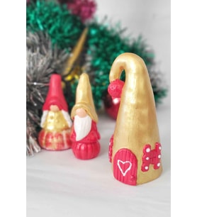 Gnome Bay ve Bayan Cüce ve Gnome Evi, El Emeği, Dekorasyon Tamamlayıcı (Altın)
