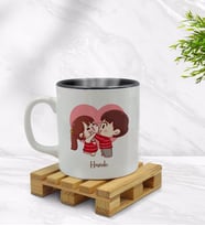 BK Gift Kişiye Özel Sevimli Çiftler Tasarımlı İçi Siyah Renkli Kupa Bardak Model 9
