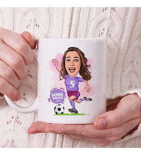 Kişiye Özel Futbolcu Kadın Karikatürlü Kupa Bardak